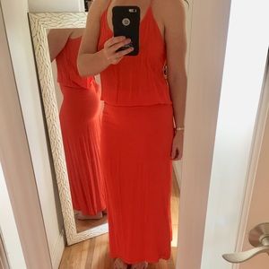 Red open back maxi dress
